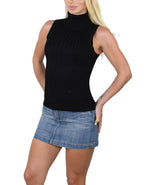Socal Look Ribbed Women’s Sleeveless Turtleneck Top Y2K Cute
