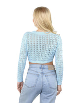 SOCAL LOOK Women’s Crochet Cotton Crop Top Long Sleeve Crew Neck