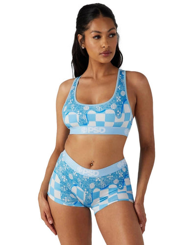 PSD Women's Blue Denim Drip Sports Bra Multicolor