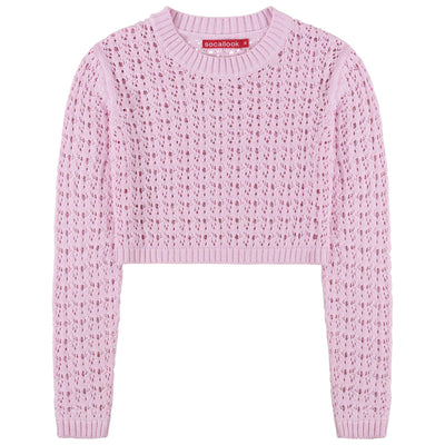 SOCAL LOOK Women’s Crochet Cotton Crop Top Long Sleeve Crew Neck