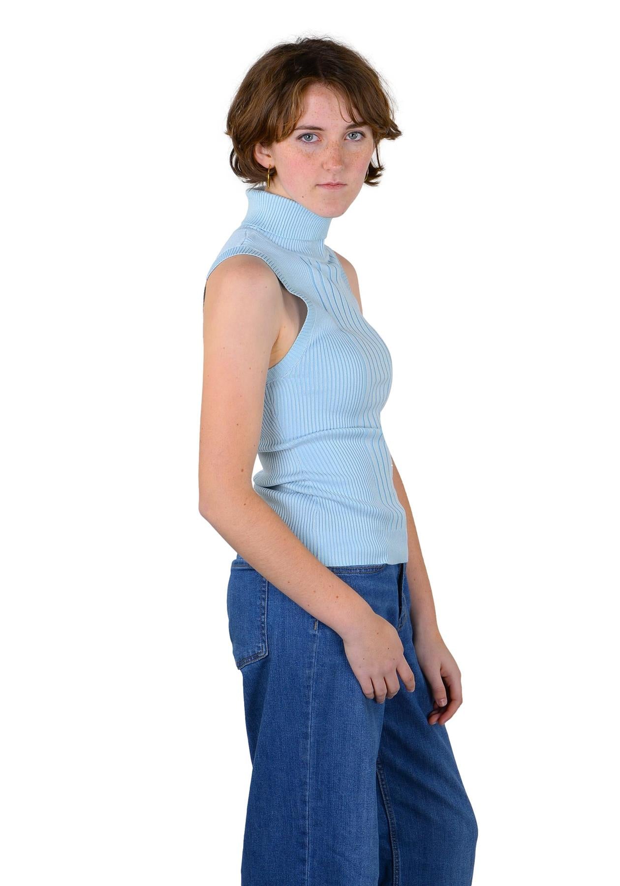 Socal Look Ribbed Women’s Sleeveless Turtleneck Top Y2K Cute