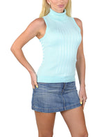 Socal Look Ribbed Women’s Sleeveless Turtleneck Top Y2K Cute