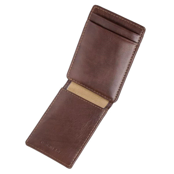 Dockers Men's Leather RFID-Blocking Wide Magnetic Front Pocket Wallet Brown