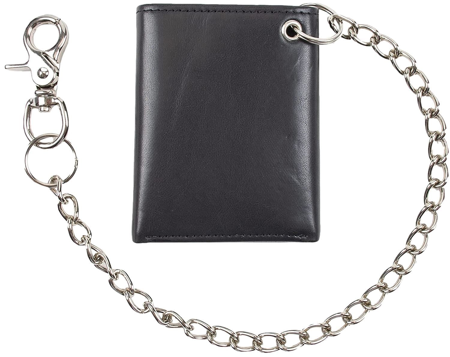 Dickies Men's Leather Chain Trifold Classic Capacity Wallet Black