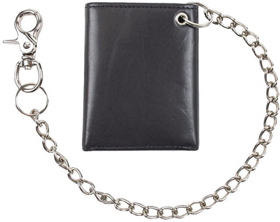 Dickies Men's Leather Chain Trifold Classic Capacity Wallet Black