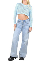 SOCAL LOOK Women’s Crochet Cotton Crop Top Long Sleeve Crew Neck