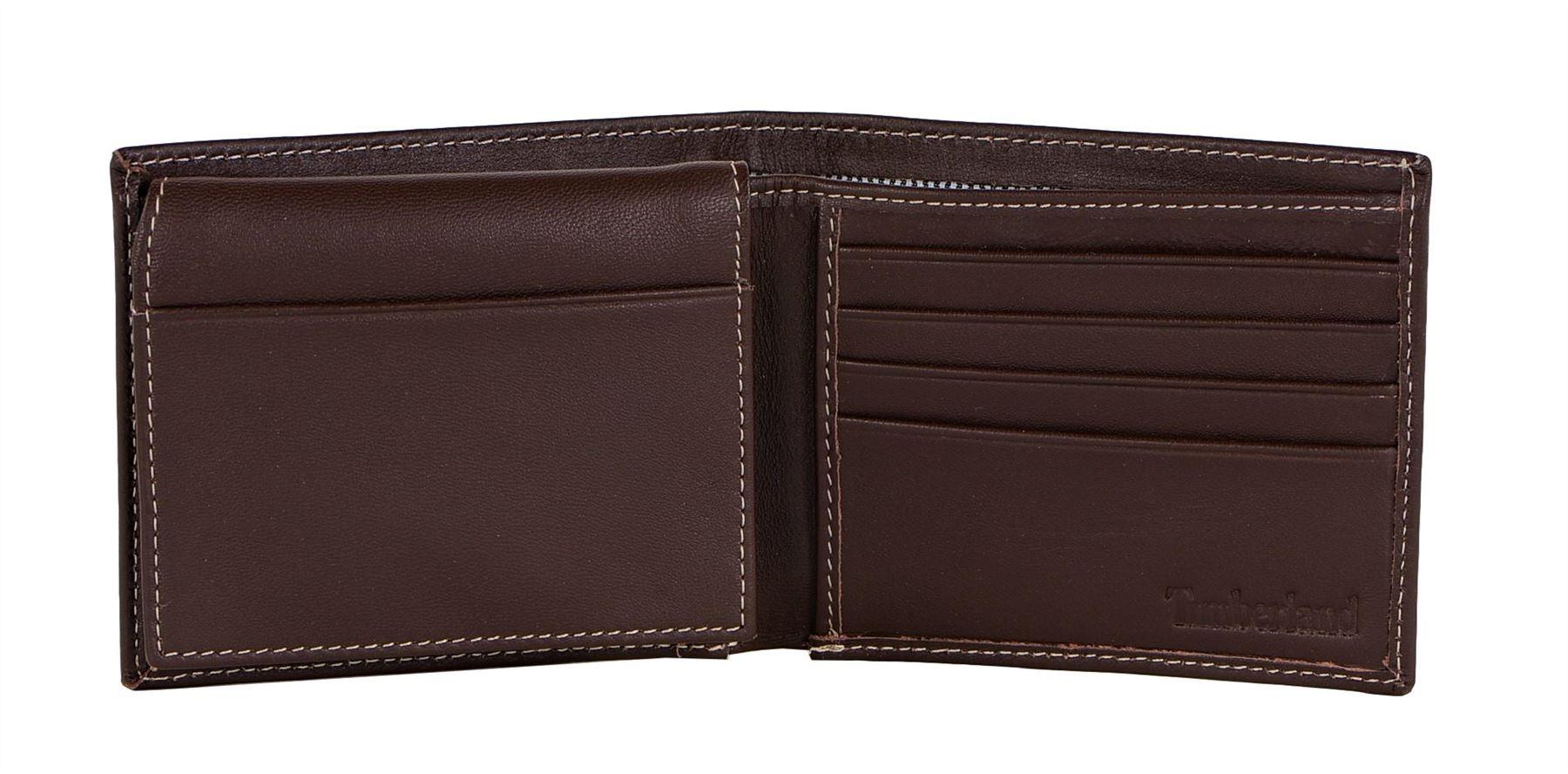 Timberland Men's Genuine Leather Bifold Passcase Wallet with Flip ID Pocket