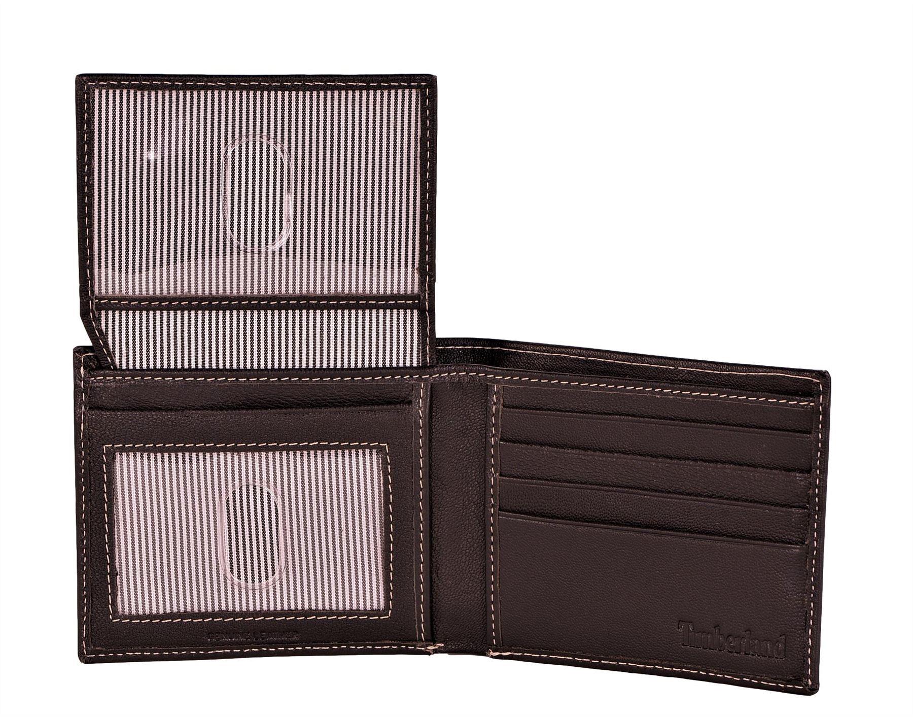 Timberland Men's Genuine Leather Bifold Passcase Wallet with Flip ID Pocket