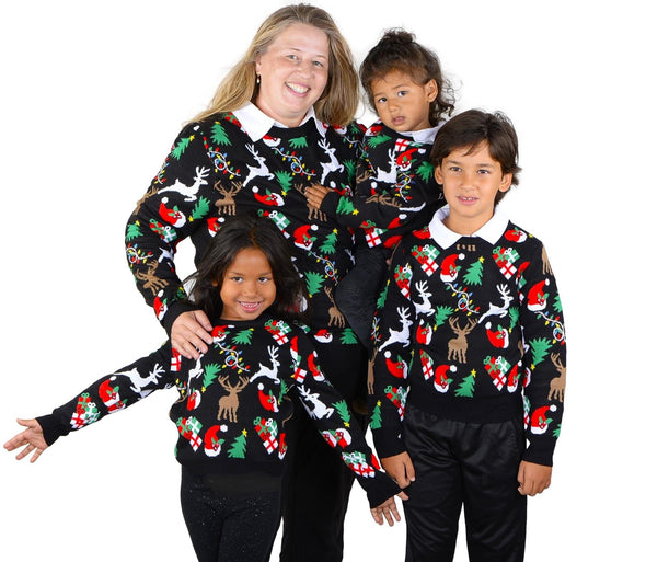 SOCAL LOOK Women's Crew Neck Long Sleeve Ugly Christmas Sweaters Santa Hat Christmas Tree Black