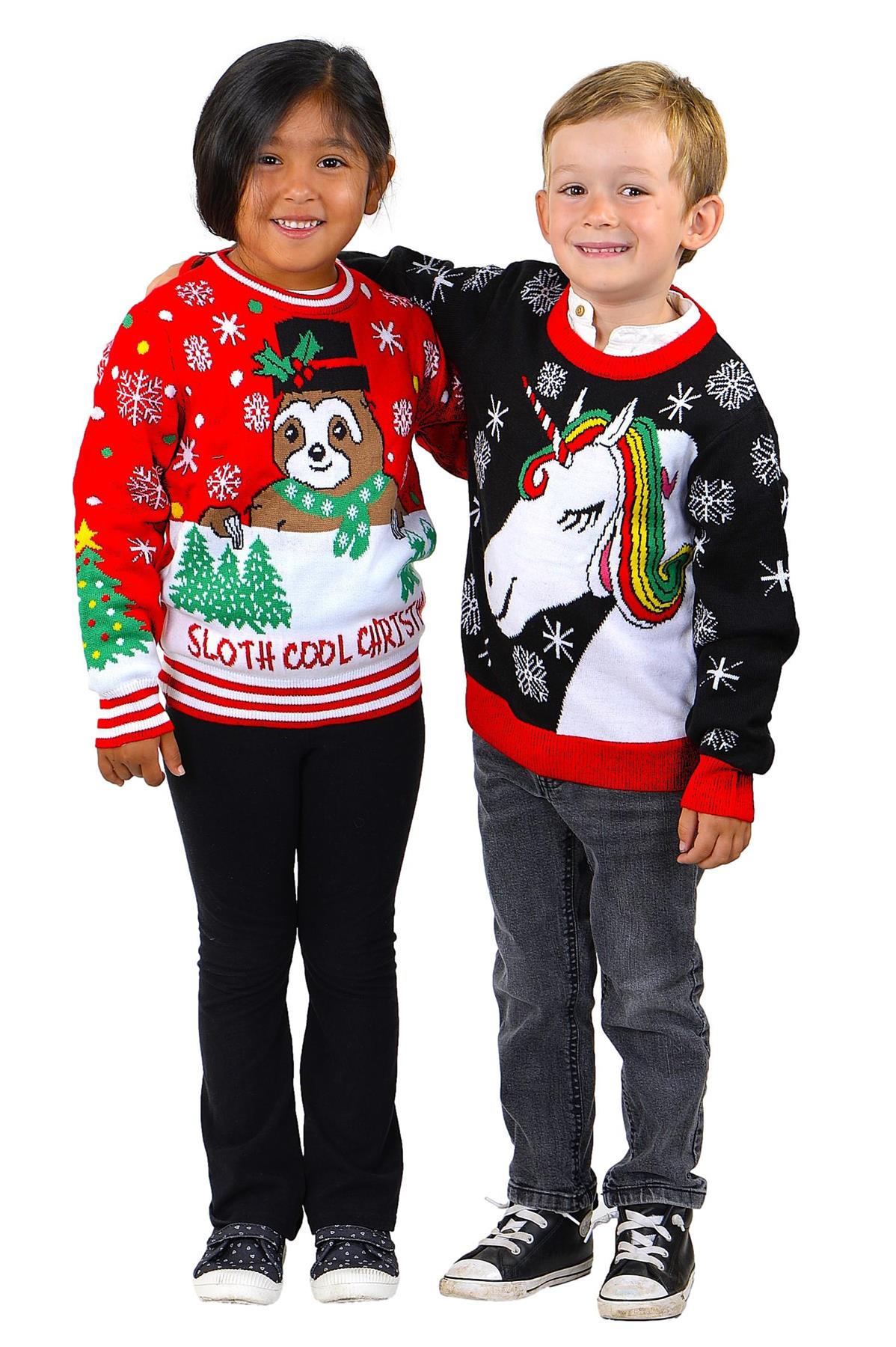 SOCAL LOOK Kids Unicorn Ugly Christmas Sweater – Black Long Sleeve Holiday Pullover for Boys & Girls, Festive Tacky Xmas Sweater