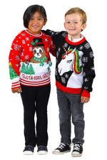 SOCAL LOOK Kids Unicorn Ugly Christmas Sweater – Black Long Sleeve Holiday Pullover for Boys & Girls, Festive Tacky Xmas Sweater
