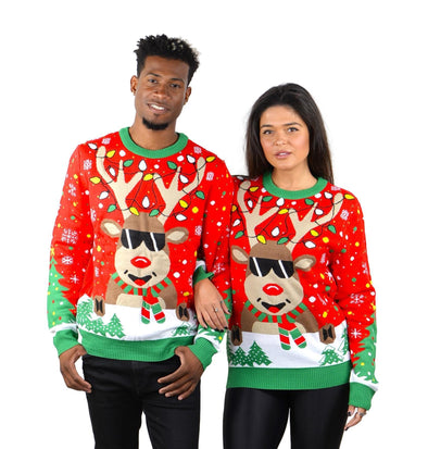 SOCAL LOOK Youth Crew Neck Long Sleeve Ugly Christmas Sweater Rudolph The Red Nose Pullover Red