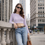 Socal Look Women's Cotton Crochet Sweater Long Sleeve Summer Casual Pullover