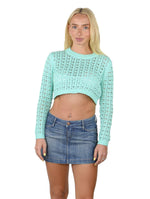 SOCAL LOOK Women’s Crochet Cotton Crop Top Long Sleeve Crew Neck