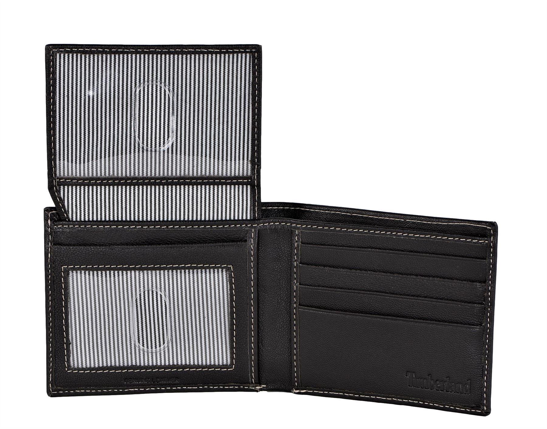 Timberland Men's Genuine Leather Bifold Passcase Wallet with Flip ID Pocket