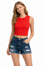 Socal Look Women's Sleeveless Crew Neck Sweater Top in Stretchable Viscose Blend