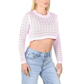 SOCAL LOOK Women’s Crochet Cotton Crop Top Long Sleeve Crew Neck