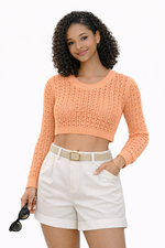Socal Look Women's Cotton Crochet Sweater Long Sleeve Summer Casual Pullover