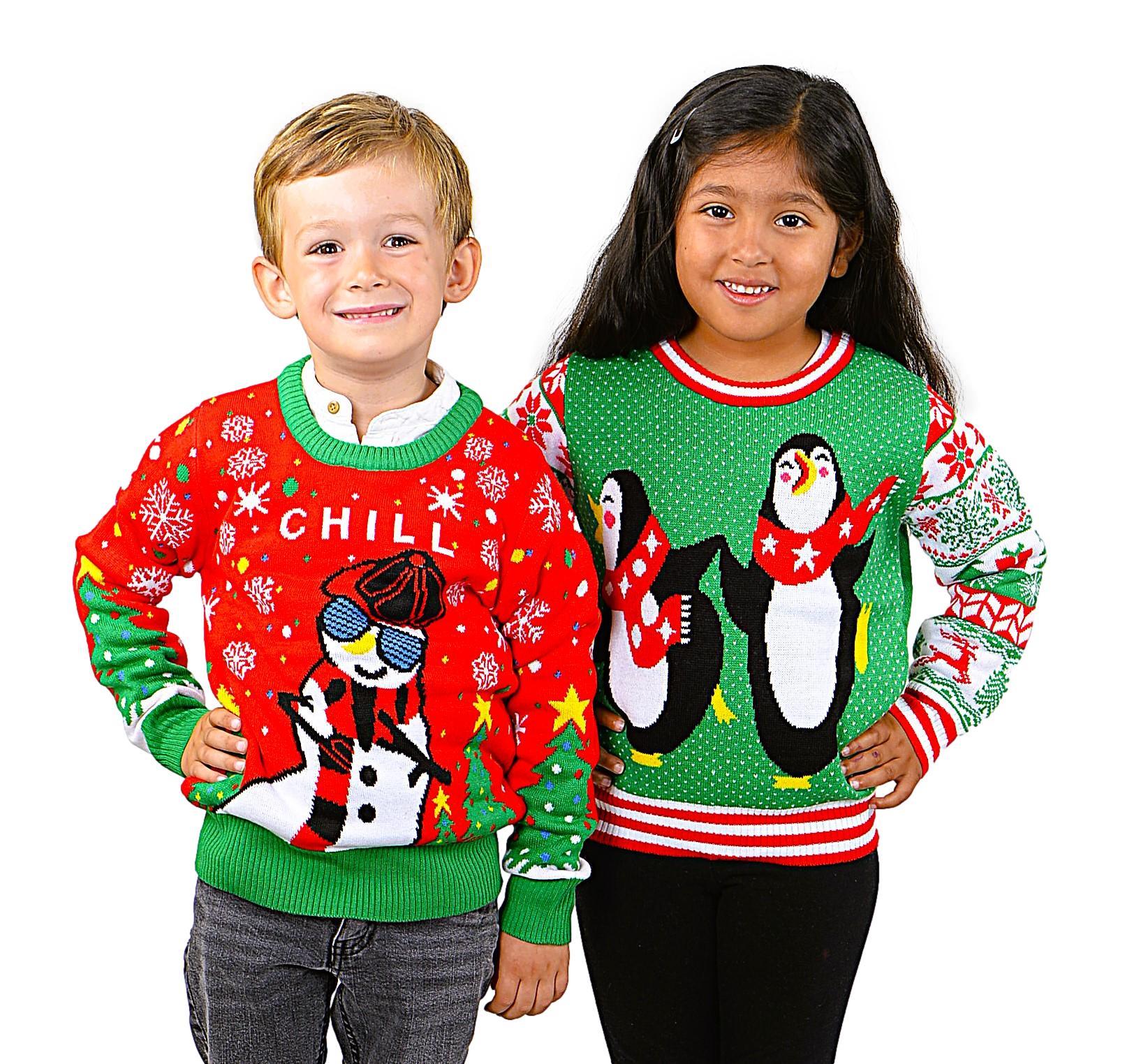 SOCAL LOOK Kids Ugly Christmas Sweater - Red Long Sleeve Unisex Children Festive Cute Chill Snowman Holiday Xmas Pullover for Boys & Girls