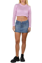 SOCAL LOOK Women’s Crochet Cotton Crop Top Long Sleeve Crew Neck