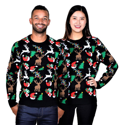 Socallook Classic Cute Ugly Christmas Sweater for Women Xmas Pullover Black