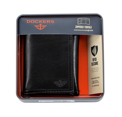 Dockers Men's RFID-Security Blocking Trifold Wallet with Zipper Closure