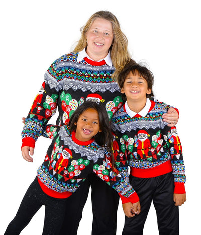 SOCAL LOOK Cute Tacky Holiday Kids Pullover, Black Long Sleeve Festive Best Ugly Christmas Sweaters for Boys & Girls