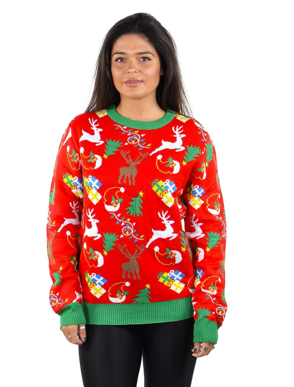 Socallook Classic Cute Ugly Christmas Sweater for Women Xmas Pullover Red