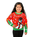 SOCAL LOOK Kids Ugly Christmas Sweater - Red Long Sleeve Unisex Children Festive Cute Chill Snowman Holiday Xmas Pullover for Boys & Girls
