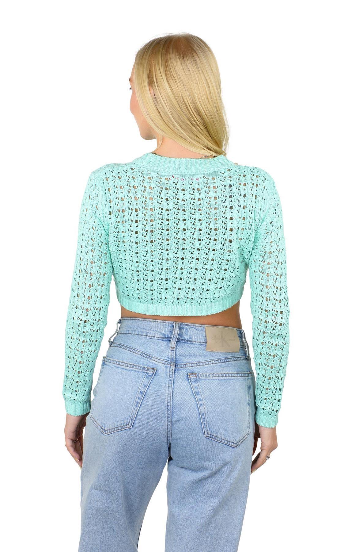 SOCAL LOOK Women’s Crochet Cotton Crop Top Long Sleeve Crew Neck