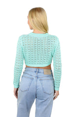 SOCAL LOOK Women’s Crochet Cotton Crop Top Long Sleeve Crew Neck