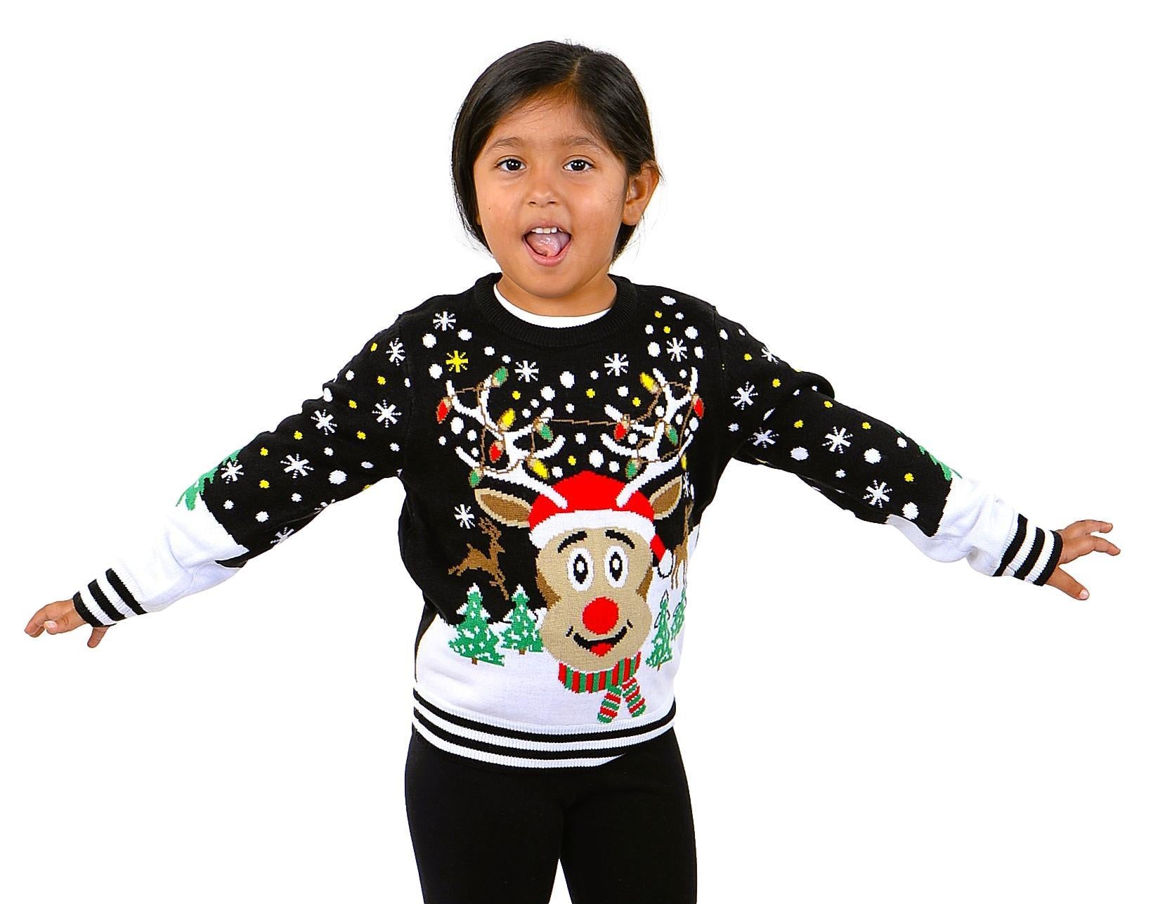 SOCAL LOOK Kids Ugly Christmas Sweater, Multicolor Long Sleeve Unisex Children Funny Festive Cute Rudolph Holiday Xmas Pullover for Boys & Girls