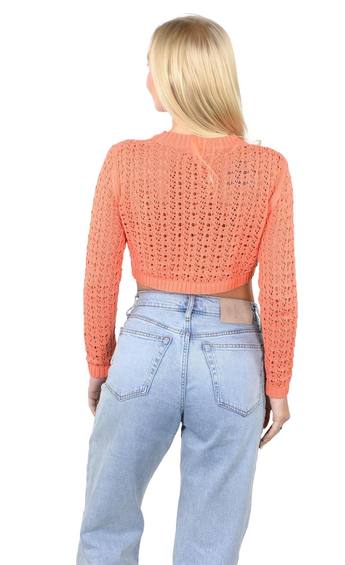 SOCAL LOOK Women’s Crochet Cotton Crop Top Long Sleeve Crew Neck