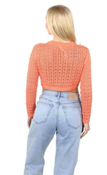 SOCAL LOOK Women’s Crochet Cotton Crop Top Long Sleeve Crew Neck