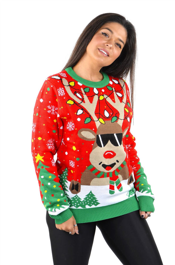 SoCal Look Women's Reindeer Christmas Sweater Pullover Red