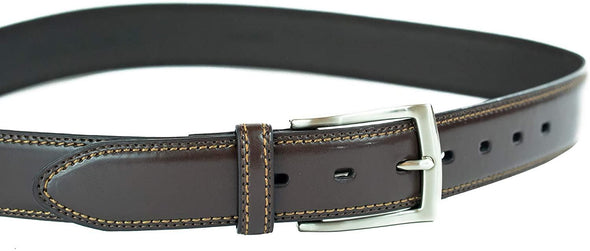 Dockers Men's 1.37 in (35MM) Feather Edge Leather Belt with Stitch Brown