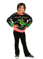 SOCAL LOOK Kids Best Ugly Christmas Sweater - Black Long Sleeve Unisex Children Tacky Cute T-Rex Holiday Pullover for Boys & Girls