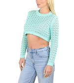 SOCAL LOOK Women’s Crochet Cotton Crop Top Long Sleeve Crew Neck