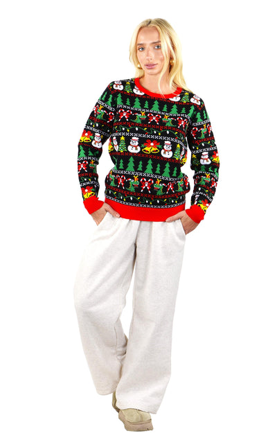 SOCAL LOOK Youth Ugly Christmas Sweater, Multicolor Long Sleeve Unisex Teen Cute Snowman Holiday Xmas Pullover for Big Boys & Girls