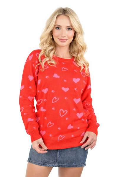 SOCAL LOOK Women Valentine Heart Sweater - Cute Casual Acrylic Pullover, Perfect for Valentine's Day