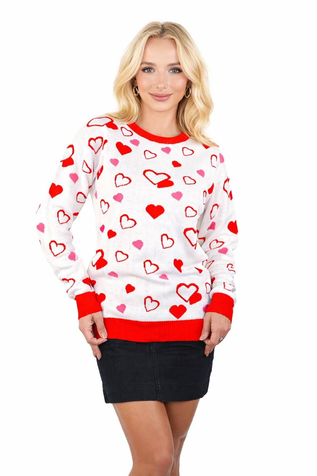 SOCAL LOOK Women Valentine Heart Sweater - Cute Casual Acrylic Pullover, Perfect for Valentine's Day