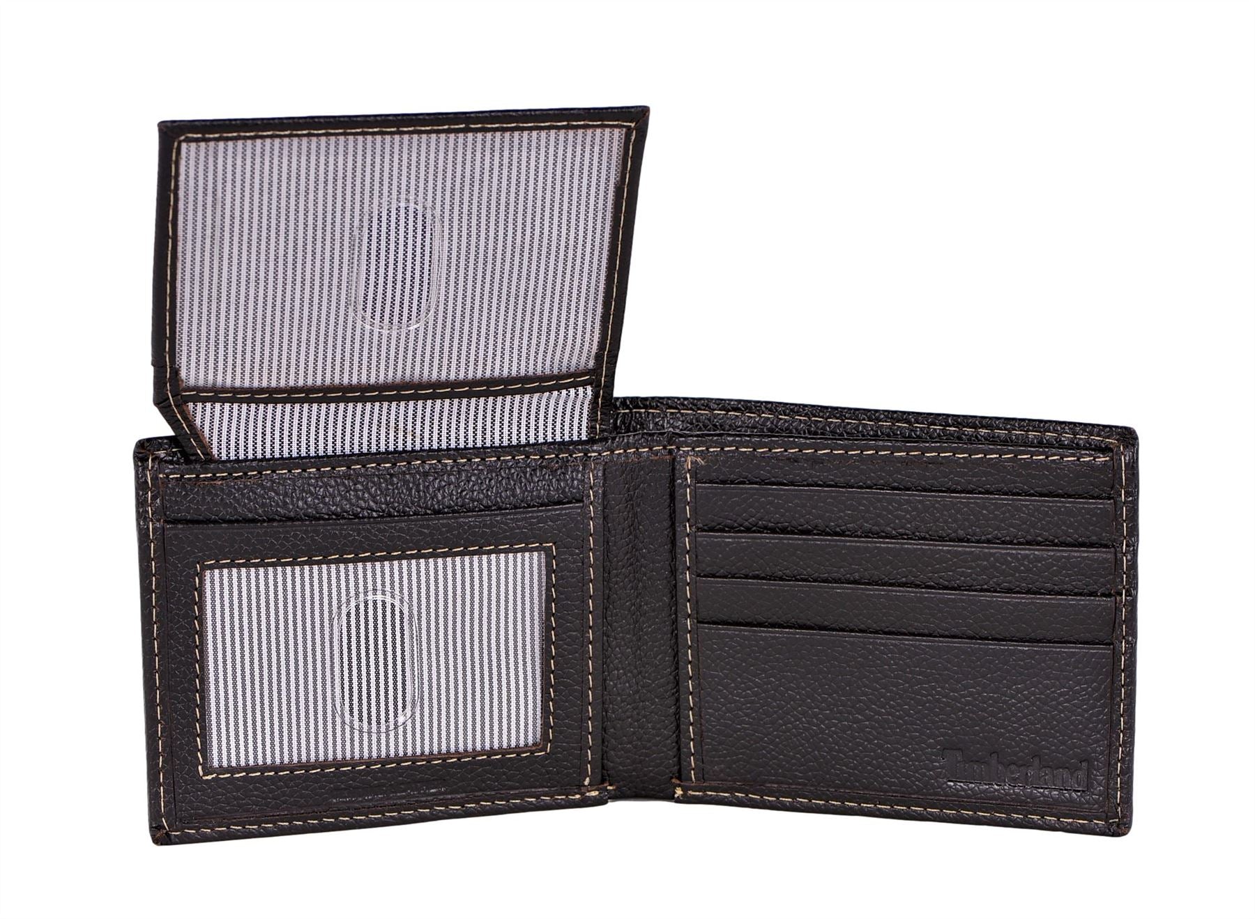 Timberland Men's Genuine Leather Bifold Passcase Wallet with Flip ID Pocket