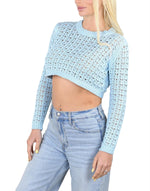 SOCAL LOOK Women’s Crochet Cotton Crop Top Long Sleeve Crew Neck