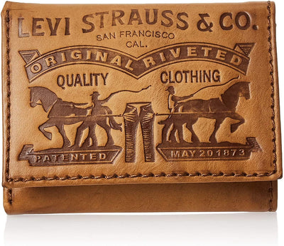 Levi's Men's 2 Horse Logo Leather Trifold Wallet