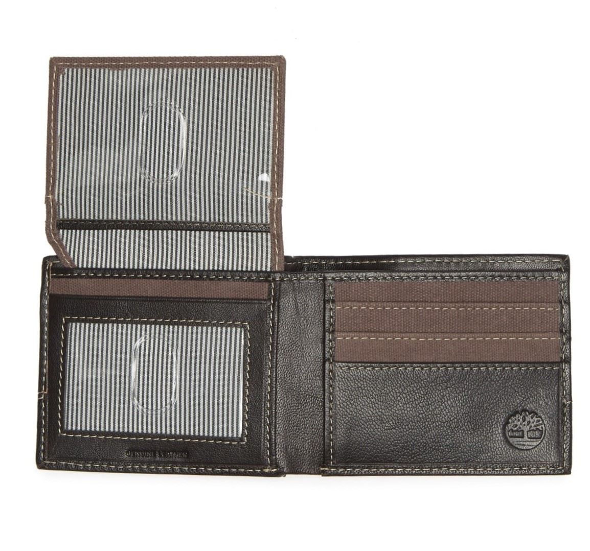 Timberland Men's Genuine Leather Bifold Passcase Wallet with Flip ID Pocket