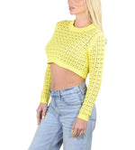 SOCAL LOOK Women’s Crochet Cotton Crop Top Long Sleeve Crew Neck