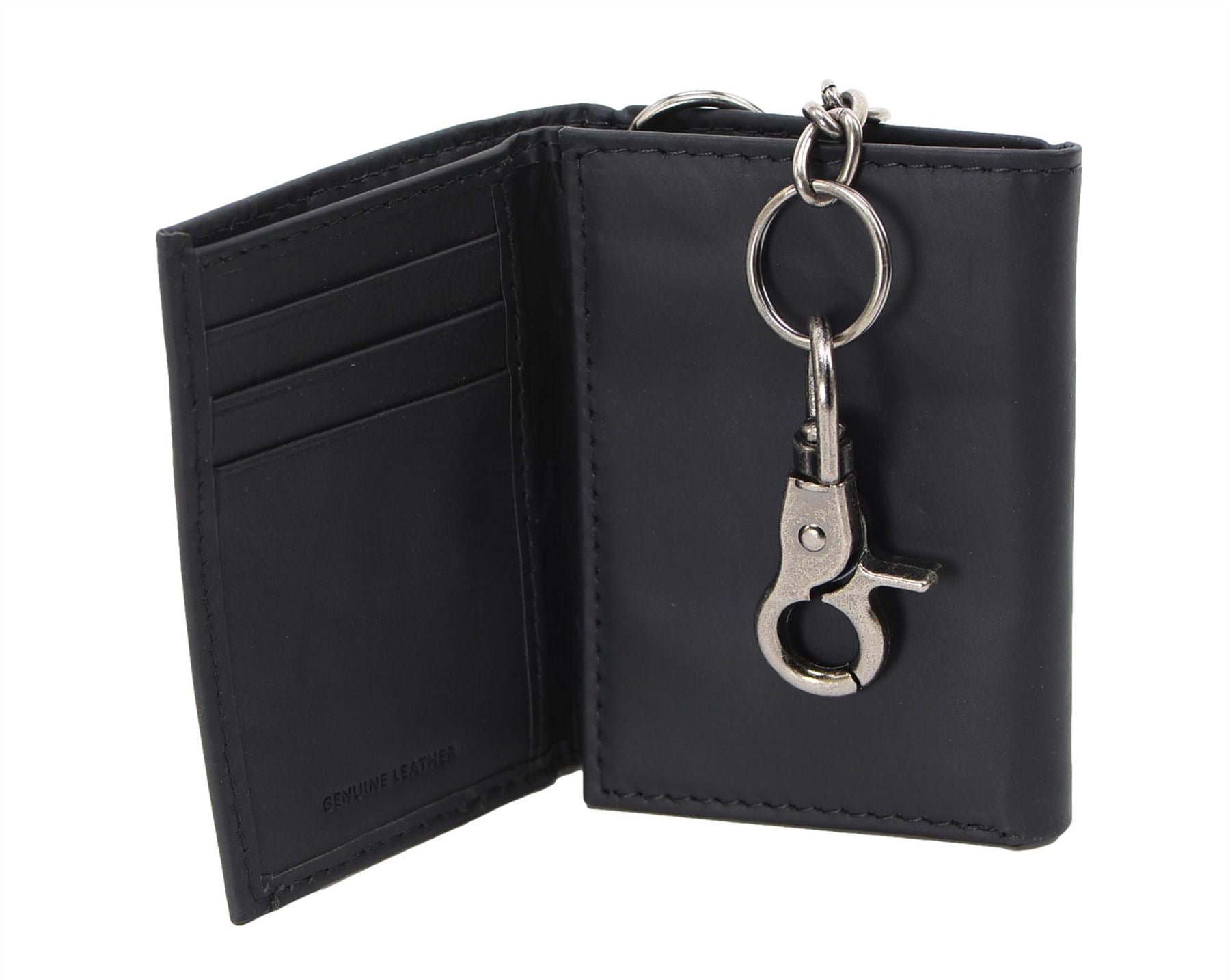 Dickies Men's Leather Chain Trifold Classic Capacity Wallet Black