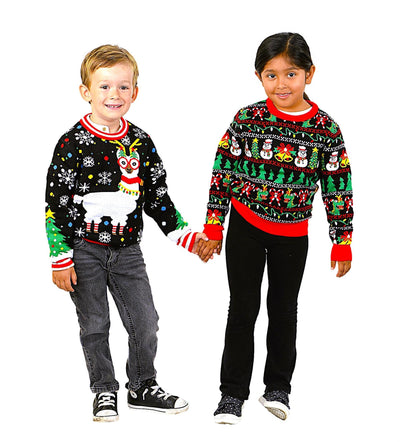 SOCAL LOOK Kids Ugly Christmas Sweater, Multicolor Long Sleeve Unisex Children Tacky Cute T-Rex Reindeer Holiday Xmas Pullover for Boys & Girls