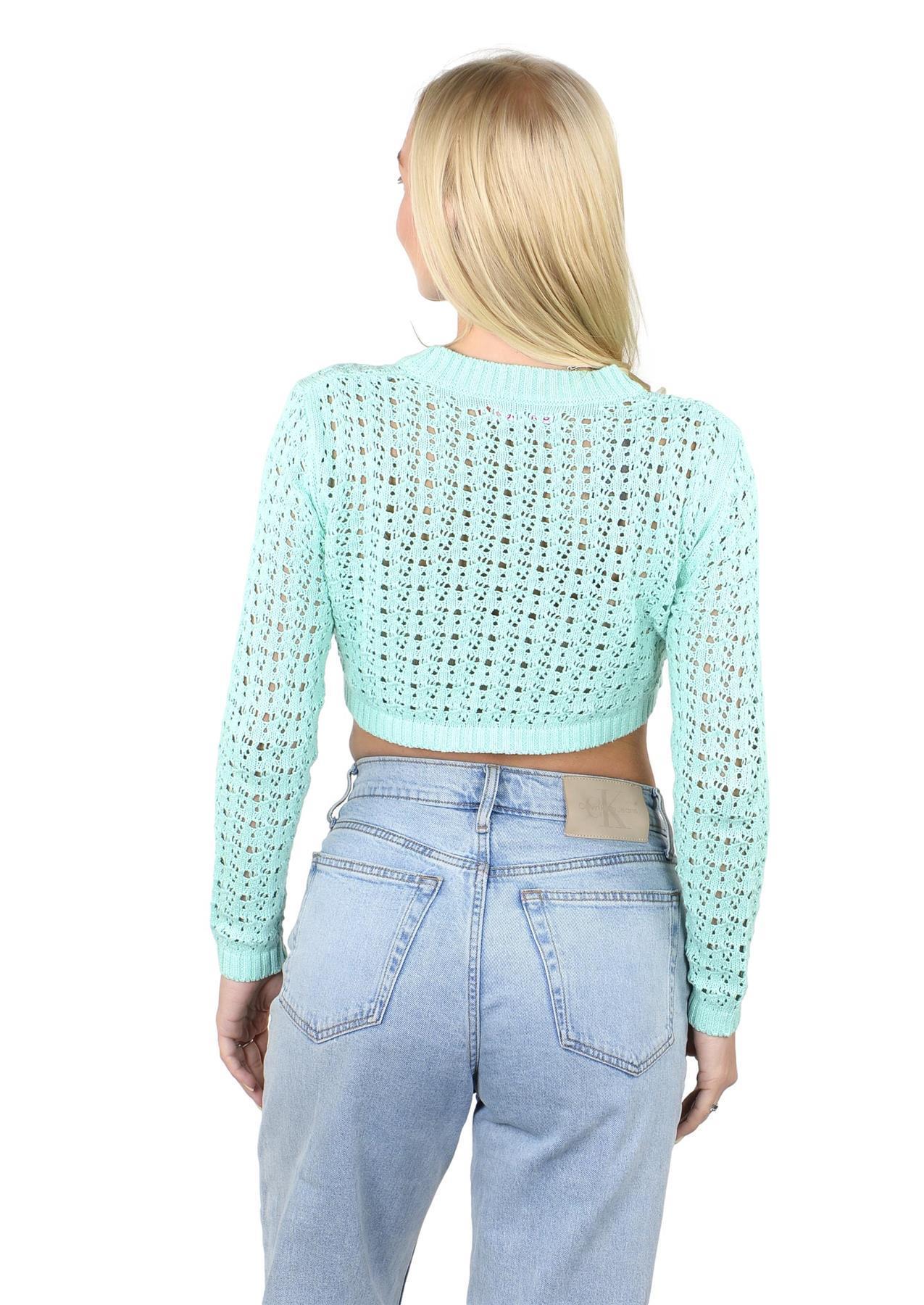 SOCAL LOOK Women’s Crochet Cotton Crop Top Long Sleeve Crew Neck