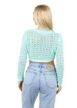 SOCAL LOOK Women’s Crochet Cotton Crop Top Long Sleeve Crew Neck